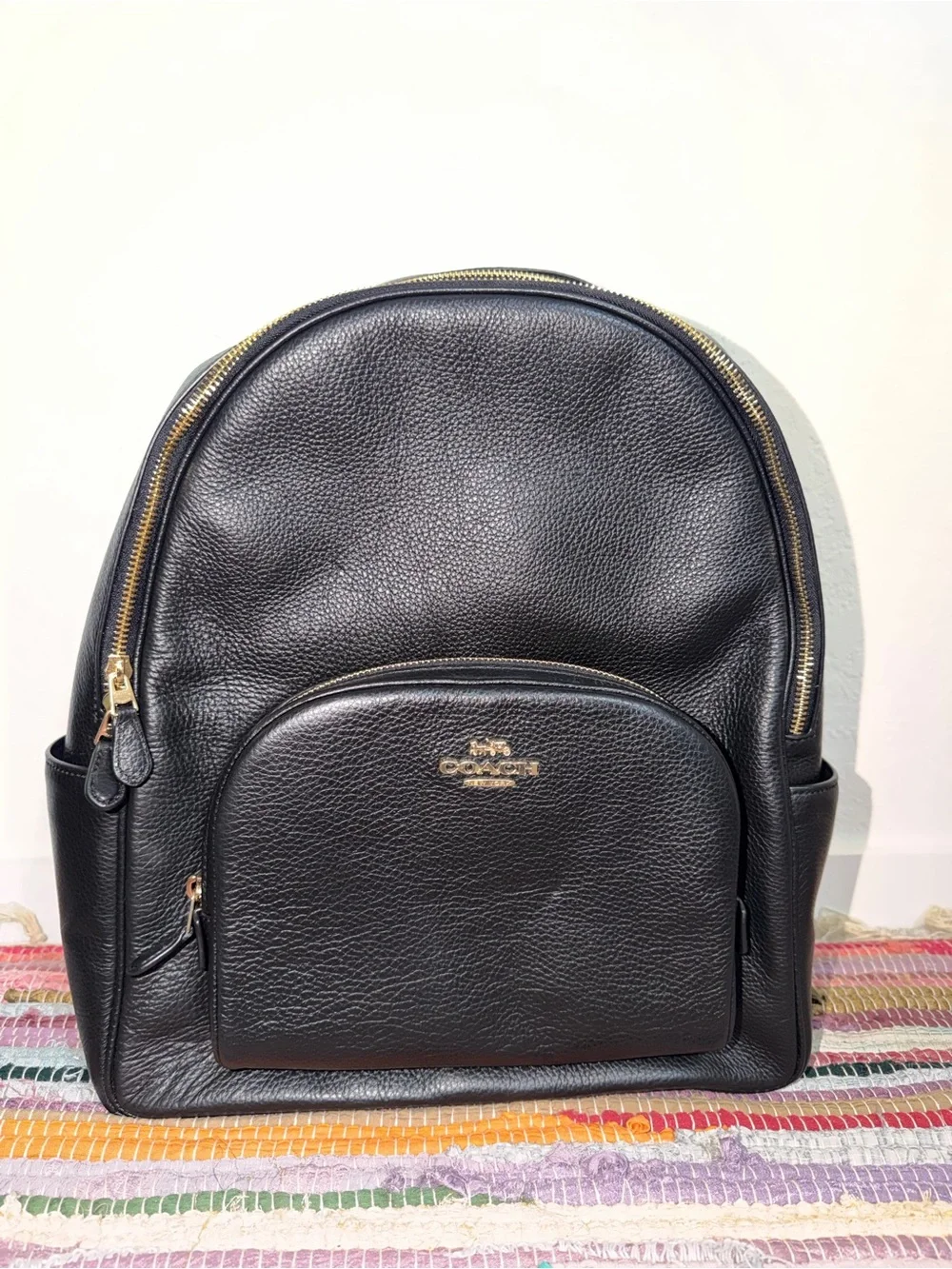 Coach Black Pebbled Leather Backpack with Gold Hardware
